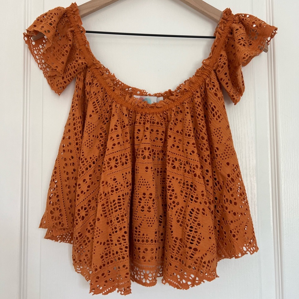Free People Eyelet Cropped Top | rust-orange | XS